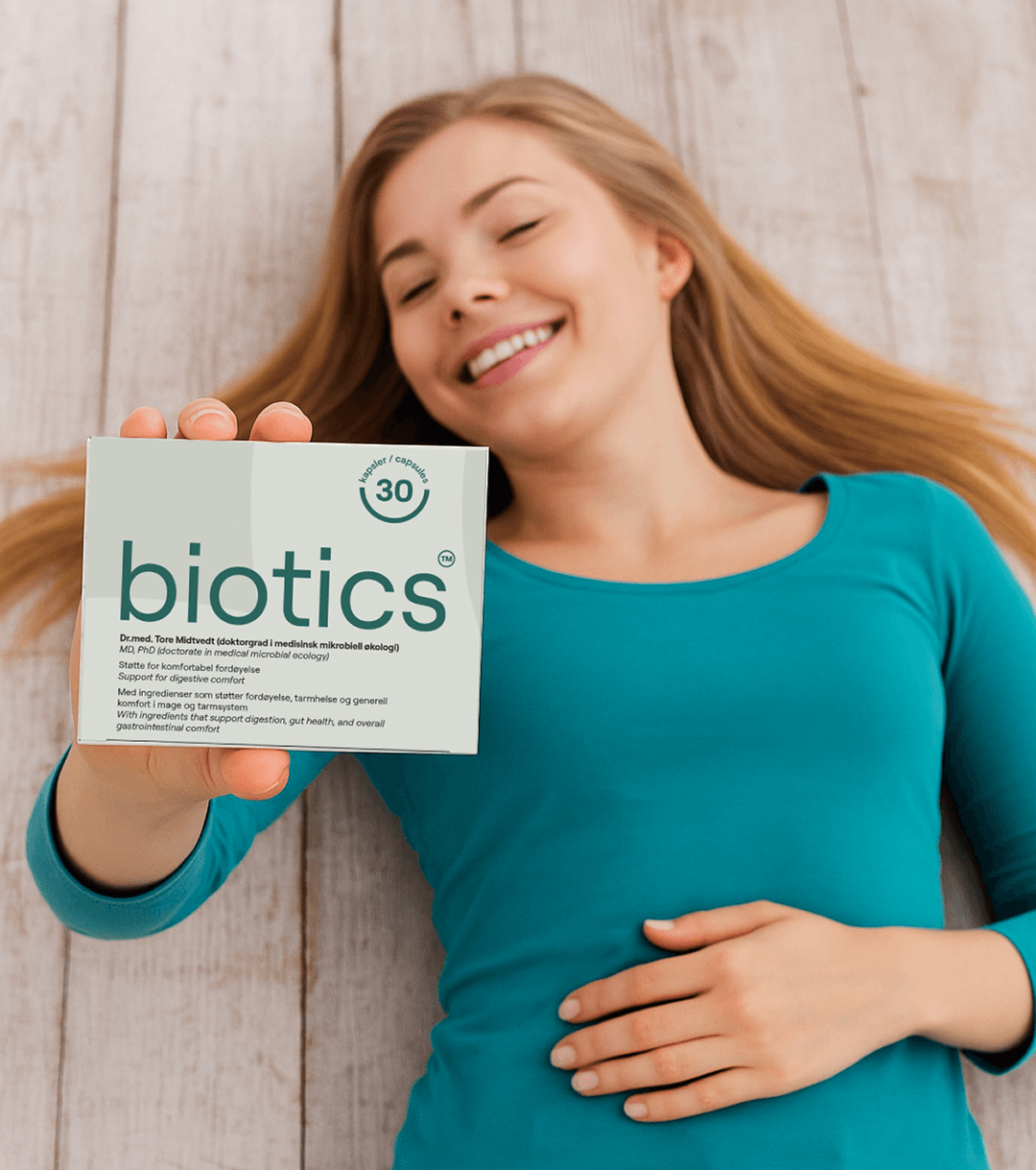 Kvinde med Biotics-produkt